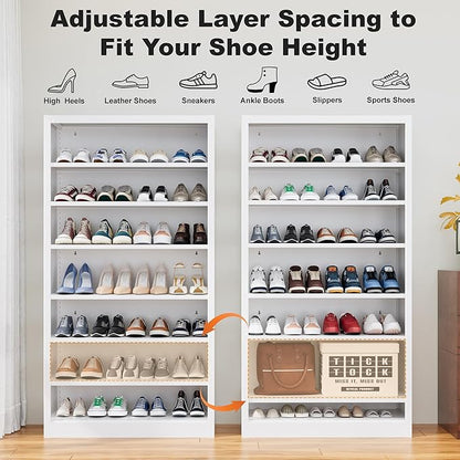 7-Tier Heavy Duty Steel Storage Shoe Rack - Adjustable Shelving Unit with Back Panel for Home, Office & Garage Use - 55" Tall Metal Shoe Organizer Shelf (White, 7 Tier-55 H*27.6W)