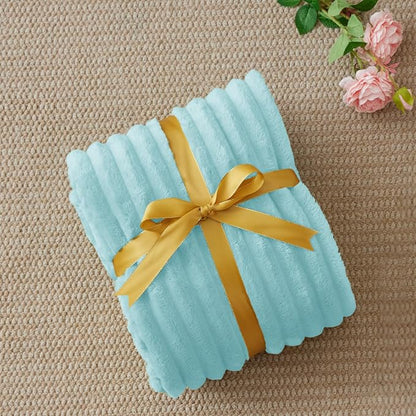 BEDELITE Fleece Throw Blanket for Couch - 300GSM Soft & Warm Fluffy Cloud Blue Blanket, Decorative and Giftable Striped Blankets for Women, Men, 50"x60"