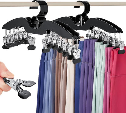 Leggings Hangers for Closet, Black Pants Hangers with Clips Space Saving, 2-Pack Closet Organizers and Storage Hanging 28 Leggings for Dorm Room Gym Organization