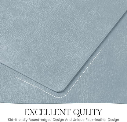 MOSAYT Vinyl Placemats Set of 4-12 X 17 Inch - Faux Leather 100% Waterproof Oil-Proof Wipeable PU Place Mats, Heat Resistant Reversible Table Mats for Kitchen, Dining, Outdoor (Light Grayish Blue)