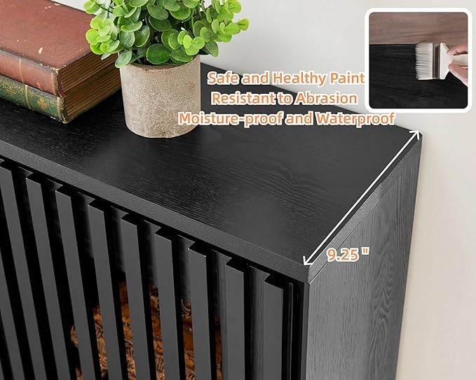 LKTART Black Modern Sideboard Buffet Storage Cabinet,Wood Accent Storage Cabinets with 2 Doors,TV Media Narrow Console Table for Living Room,Entryway