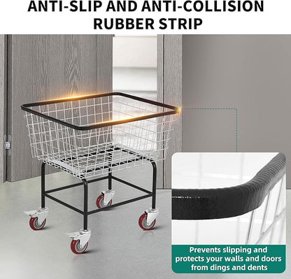 4.5-Bushel Rolling Laundry Cart with Wheels Durable Metal Wire Laundry Basket Heavy-Duty Large Steel Storage Basket with Galvanized Finish, for Commercial or Home Laundry Use