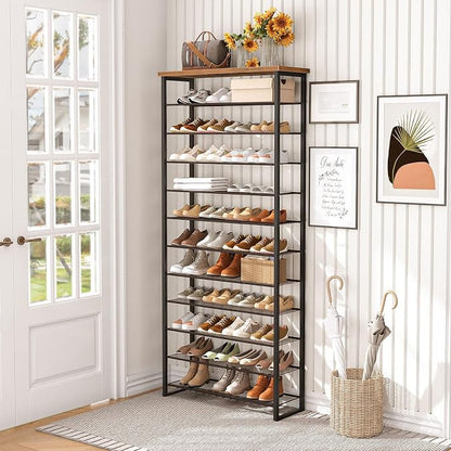 HOOBRO 12-Tier Shoe Rack for Entryway, 29.5" L Shoe Storage Organizer, Large Capacity Shoe Shelf for Closet, Front Door Entrance, Hallway, Holds 36-48 Pairs of Shoes, Rustic Brown and Black BF127XJ01