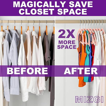 MIZGI Premium Velvet Hangers 50-Pack,No Shoulder Bump Hangers W/Tie Bar Ultra Thin Space Saving Non Slip Hanger Heavy Duty Felt Rounded Clothes Hanger for Sweaters,Coat,Jackets,Pants,Shirts