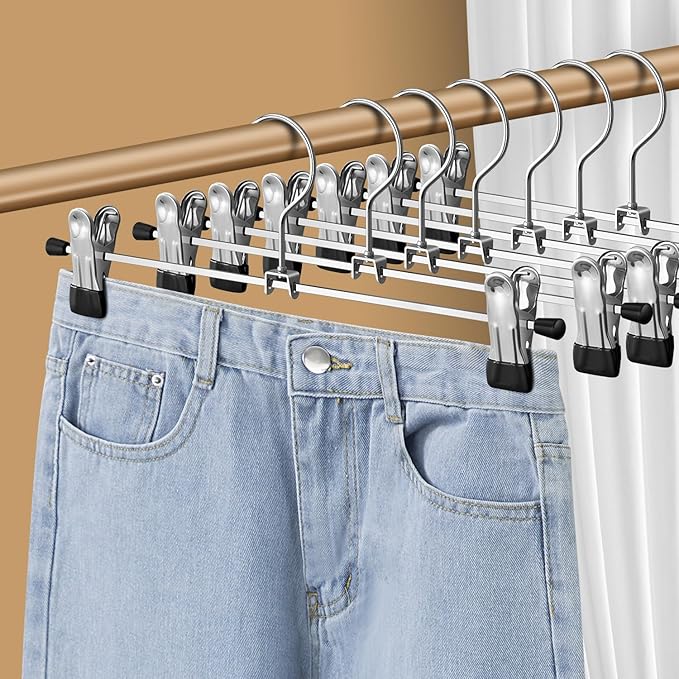 Pants Hangers with Clips 30 Pack Adjustable Skirt Hangers for Women Non-Slip Shorts Trousers Hanger for Jeans Clothes Hanger for Pants Heavy Duty Space Saving,Black 12Inch