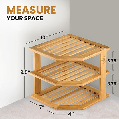 Cabinet Organizer Shelf - Bamboo Corner Rack for Kitchen Counter, Cabinet Space Saver for Plates, Dishes, Bowls, Bread - Pantry and Bathroom Storage or Countertop - Useful Home & Housewarming Gift | Kitchen Counter, Cabinet Space Saver, Plates, Dishes,...