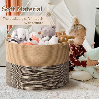 INDRESSME 115L Extra Large Blanket Basket, Woven Baskets for Storage, Wicker Storage Basket for Organizing Woven Laundry Baskets for Toy Pillow Shoe Entryway, Camel & Mix Camel