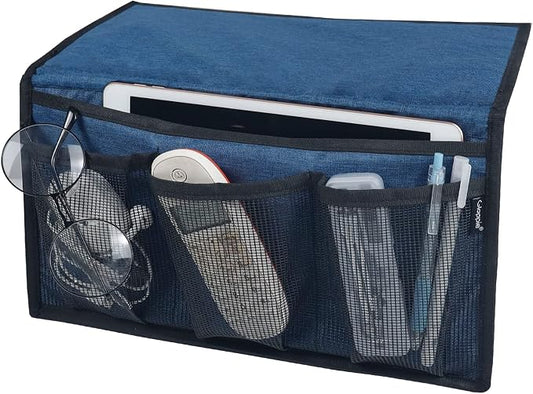 Gloppie Bedside Caddy with Pockets - Remote Holder & Storage Organizer - Blue