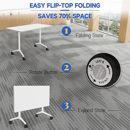Folding Conference Table,Mobile Flip Top Conference Room Table with Locking Wheels, Rectangular Morden Desk for Office Meeting Training and Home Office (6, 47.2" x 23.6" x 29.5")