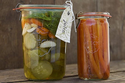 Weck Canning Jars 743-25.3 fl. oz Weck Mold Jars - Eco-Friendly Canning Jar - Storage for Food, Yogurt with Air Tight Seal and Lid - 3/4 Liter Tall Jars Set - Set of (2 Jars with Wooden Lids)