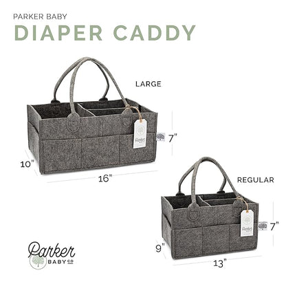 Parker Baby Co. Diaper Caddy - Nursery Storage Bin and Car Organizer for Diapers and Baby Wipes - Charcoal, Large