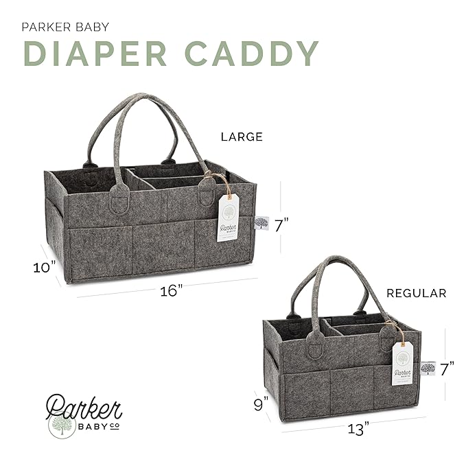 Parker Baby Diaper Caddy - Nursery Storage Bin and Car Organizer for Diapers and Baby Wipes - Charcoal, Regular