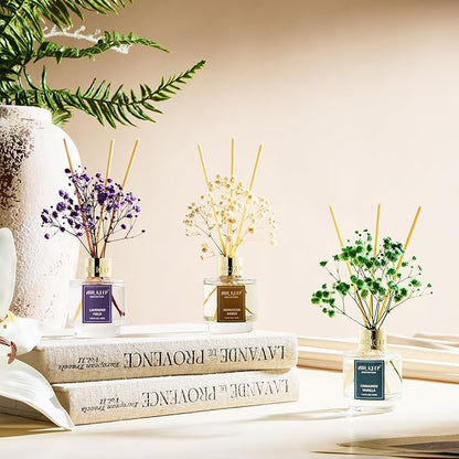 Airkeep Reed Diffuser Set of 3, Cinnamon Vanilla Lavender Field Moroccan Amber Oil Reed Diffusers for Bedroom Living Room Office Aromatherapy Oil Reed Diffuser for Gift 50ml x 3