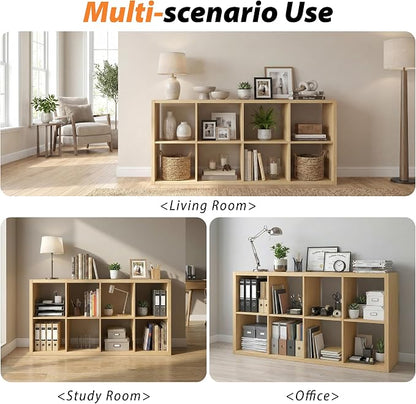 WannabeMyself【2026 Wooden Thick Frame】 8 Cube Storage Organizer with Anti-Tipping Kits, Reversible Open Back Book Shelf,Bookcase for Living Room,Bedroom,Entrance Hall,Office,11.6×48×24.6,Oak Color