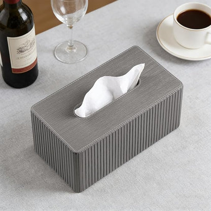 MEIBOOCH PU Leather Tissue Box Cover for 120(3-Ply)/ 160(2-Ply) Count Box of Tissues, Rectangle Tissue Box Holder for Bathroom Bedroom Living Room Office (Slate Grey Stripe)