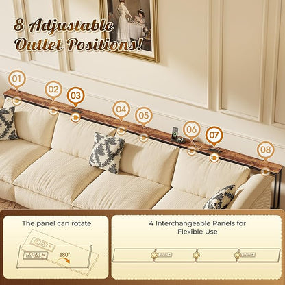 Huuger 157.5 Inch Sofa Table with Power Outlets and USB-C Ports, 5.9 Inch Narrow Entryway Table, Behind Couch Table with Storage, Extra-Long Console Table, Living Room, Rusitc Brown