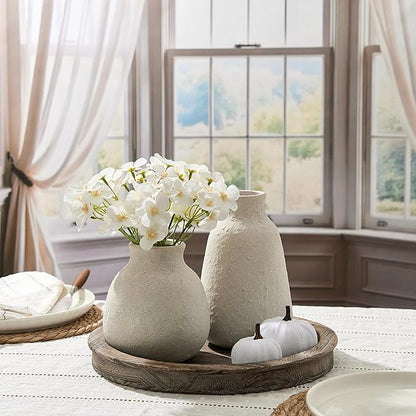 Ceramic Vase Set of 2 for Home Decor, 6.1"+8.23" Handcrafted Off-White Rustic Terracotta Vases, Vintage Farmhouse Decor, Minimalist Decorative Vases for Table Centerpiece Fireplace Nightstand