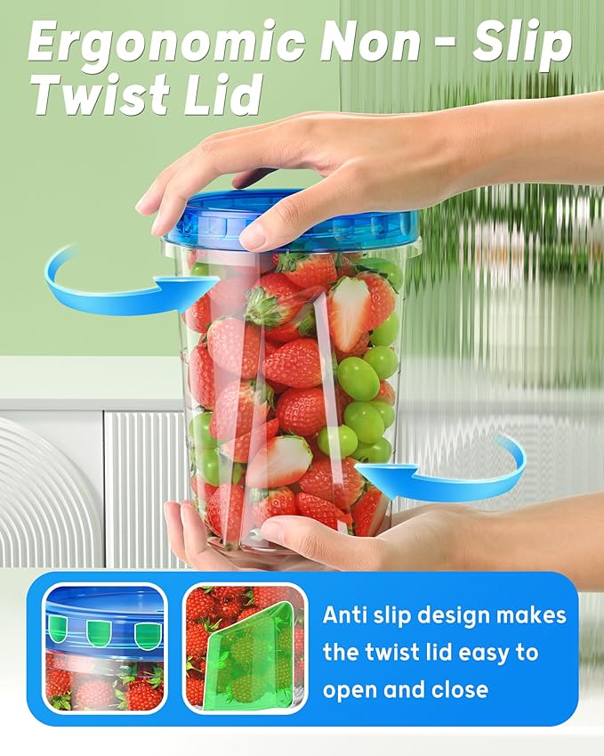 12 Pack-34oz Freezer Storage Containers, Plastic Food Storage Containers with Twist Top Lids, BPA Free and Reusable Soup Containers with Lid, Microwave and Dishwasher Safe