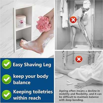 Qeke Shower Foot Rest for Shaving Legs, 304 Stainless Steel Footrest Niche with Shaving Holder, Recessed Shower Niche for Shaving Legs, Matte White, 5.9" X 12.3"