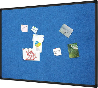 Lockways Linen Cork Bulletin Board, 36 x 24 Inch Framed Linen Fabric Pinboard, Blue Color Message Notice Wall Bulletin Cork Board for Home Kitchen Office Decorative, Black Aluminum Frame