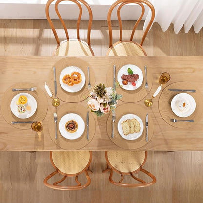 SHACOS 15 inch Round Braided Placemats Set of 4 Cotton Polyester Place Mats Washable Kitchen Dining Table Mats for Dinner Party Table Decor (Camel, 4)