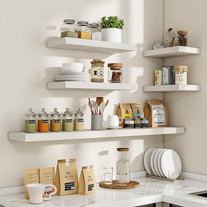 Acovy 24 Inch Floating Shelves, 24"x9.25"x1.5" Inch Deep Floating Shelves for Wall, Wooden Shelves for Bathroom, Bedroom, Living Room, Cream White Oak, 2 Pieces