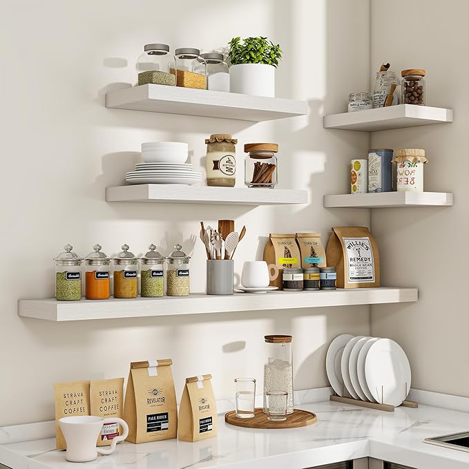 Acovy 48 Inch Floating Shelves, 48"x9.25"x1.5" Inch Deep Floating Shelves for Wall, Wooden Shelves for Bathroom, Bedroom, Living Room, Cream White Oak, 1 Piece