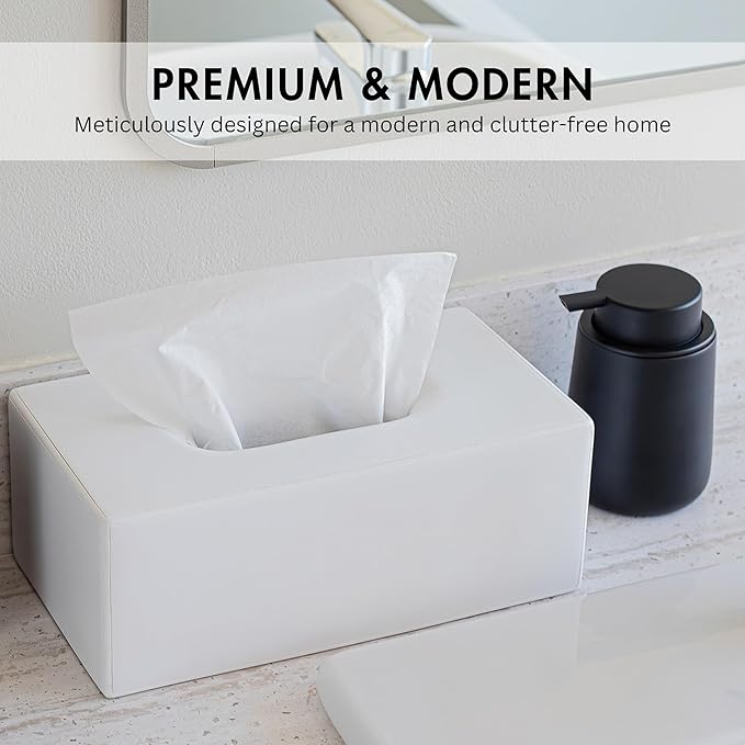 Yew Design Matte White Tissue Box Cover Rectangular, Facial Tissue Dispenser for Bathroom, Kitchen, Bedroom, Office, Hotel, Restaurant, Countertop, Nightstand, Car, and Desk