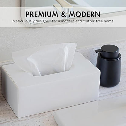 Yew Design Matte White Tissue Box Cover Rectangular, Facial Tissue Dispenser for Bathroom, Kitchen, Bedroom, Office, Hotel, Restaurant, Countertop, Nightstand, Car, and Desk