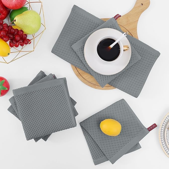 Homaxy 100% Cotton Waffle Weave Kitchen Dish Cloths, Ultra Soft Absorbent Quick Drying Dish Towels, 12 x 12 Inches, 18-Pack, Grey