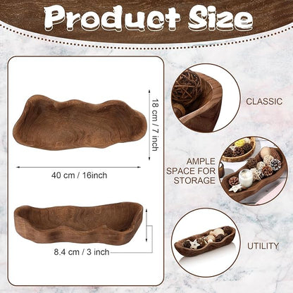 Nuogo 1 Pack 16 Inch Wavy Live Edge Dough Bowl Large Size Wood Rustic Dough Bowl Decorative for DIY Farmhouse Home Supplies Kitchen Decoration(Dark Color)