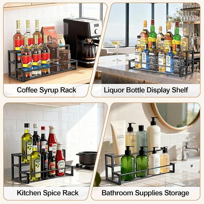 Expandable Coffee Syrup Organizer, Heavy Duty Syrup Rack Enlarged 6-12 Bottles Syrup Stand for Coffee Bar Accessories, Width Adjustable Space-Saving Storage Coffee Rack for Syrup, Wine