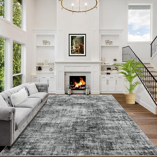 8x10 Area Rugs Washable Rug: Modern Abstract Living Room Rug Soft Anti-Skid Thin Carpet Indoor Floor Non-Shedding Carpets for Bedroom Dining Room Farmhouse Nursery Home Office Black