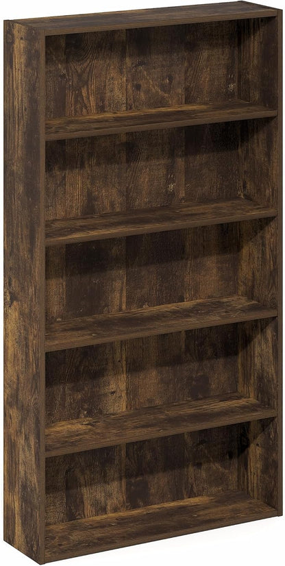 Furinno Basic Book Shelf, 5-Tier Bookshelf, Cube Storage Organizer Bookcase with Open Shelf, 7 x 24 x 44, for Living Room, Bedroom, Home Office, Amber Pine