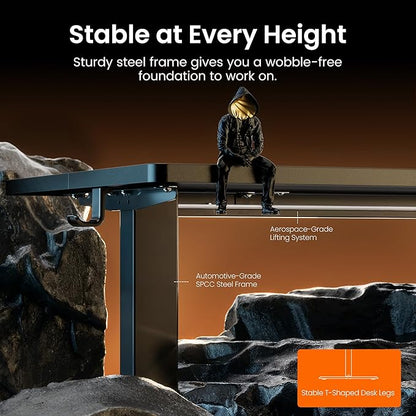 Ergear Height Adjustable Electric Standing Desk, 63x 28 Inches Sit Stand up Desk, Large Memory Computer Home Office Desk (Black), EGESD7B