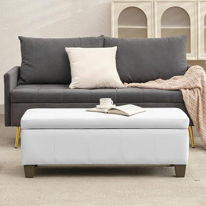 41" Storage Ottoman, Storage Bench with Safety Hinge, Upholstered Synthetic Leather Ottoman Bench for Bedroom, Living Room, Entryway, Hallway, Foot Rest, Support 500lbs