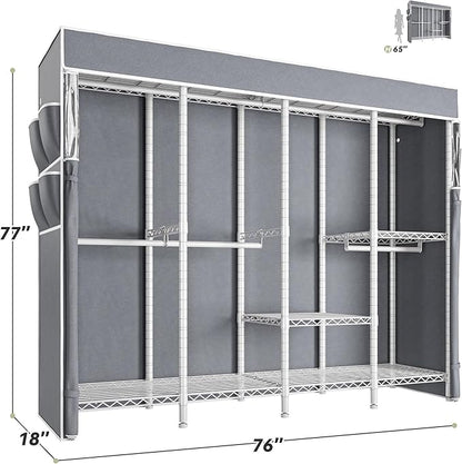 Raybee Clothes Rack with Cover,1150LBS Heavy Duty Clothing Rack for Hanging Clothes,Adjustable Portable,18" D x 76" W x 77" H,White
