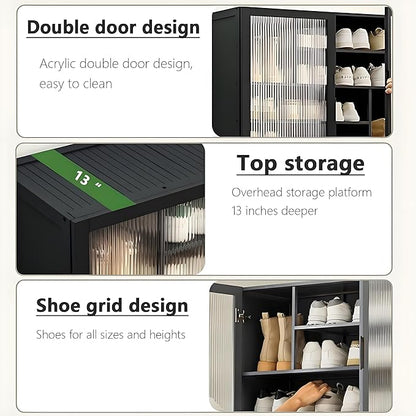 Tall Shoe Cabinet, 11 Tier Bamboo Shoe Rack with Doors, 40-45 Pairs Large Capacity Shoe Storage Cabinet Organizer, Narrow Shoe Shelf for Entryway, Hallway, Living Room