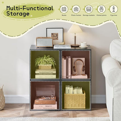 DIY Cube Storage Organizer, Stackable Display Bookcase with Anti-Tip Design, Cube Book Shelf for Bedroom, Office, Dorm, 4 Storage Cube, Black