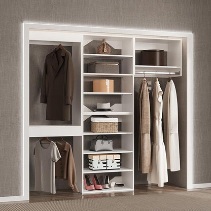 Modular Closet System, 66" Wide Closet Organizer System with Towers and Hanging, Wood Closet Tower Storage for Walk In Closets, Wall Mounted Wardrobe Organizer Kit System, Bedroom, White