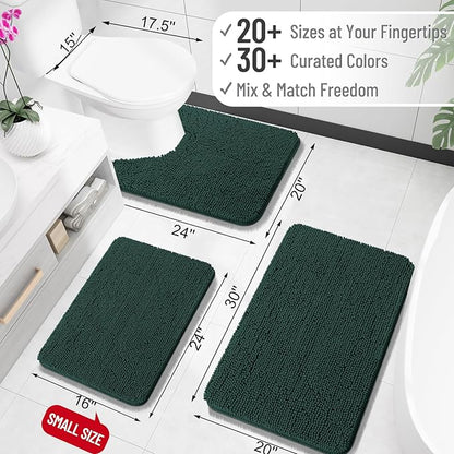 OLANLY Toilet Rugs U-Shaped 24x24, Extra Soft Absorbent Chenille Contour Bathroom Rugs for Toilet, Dry Quickly, Machine Washable, Non-Slip Bath Mat, Blackish Green