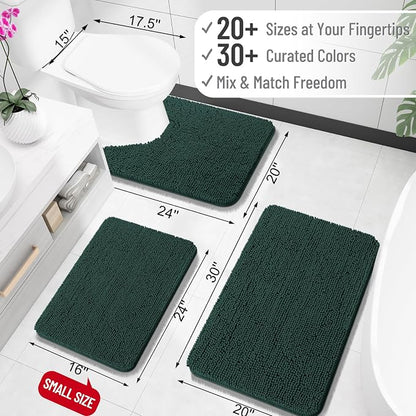 OLANLY Bathroom Rugs 35x24, Extra Soft Absorbent Chenille Bath Rugs, Rubber Backing Quick Dry, Machine Washable Bath Mats for Bathroom Floor, Tub and Shower, Home Decor Accessories, Blackish Green