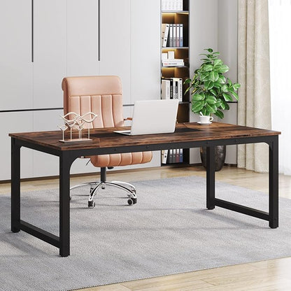 Tribesigns Modern Computer Desk, 70.8 x 35.4 inch Large Executive Office Desk Computer Table Study Writing Desk Workstation for Home Office,Rustic/Black