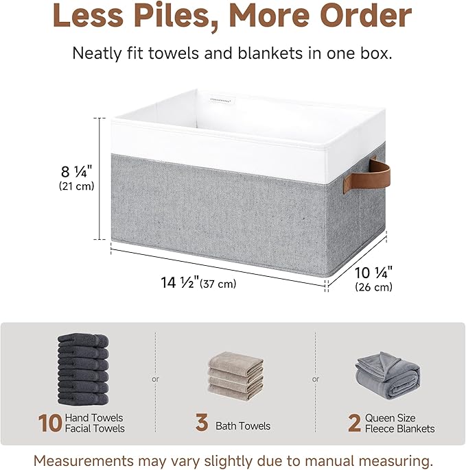 StorageWorks Storage Baskets for Shelves, Foldable Fabric Closet Storage Bins with Handles, Fabric Storage Bins Clothes Organizer, Gray and White, 3-Pack, Large
