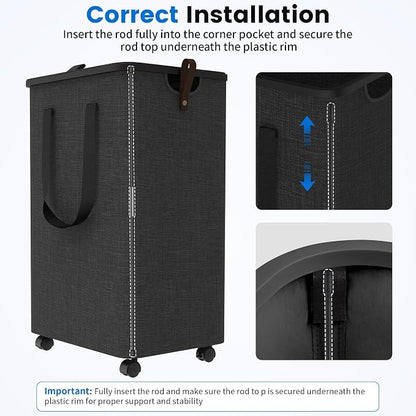 Laundry Basket with 5 Wheels, Tall Dirty Laundry Hamper, Rolling Laundry Basket with Lid, Collapsible Clothes Hamper for Bathroom Bedroom Dorm Laundry Room, Deep Gray, 75L