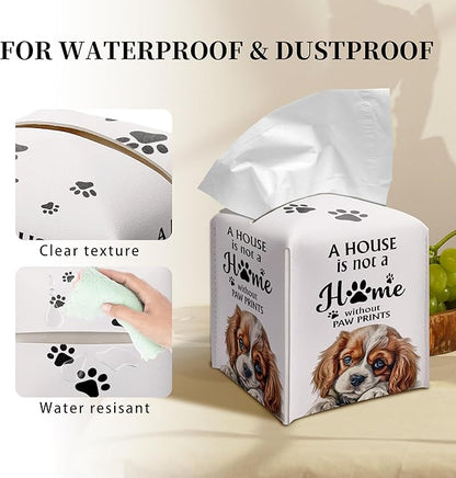 Grace Yonks Cute Cavalier King Tissue Box Cover Square, Cavalier King Dog Cube Case for Facial Tissues, 5.2" PU Leather(039)