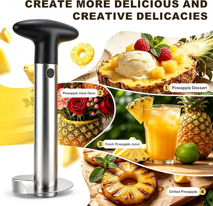 Pineapple Corer and Slicer Tool, Stainless Steel Pineapple Cutter and Corer Set, [Upgraded, Reinforced, Thicker Blade],Fruit Slicer Kitchen Gadget for Diced Pineapple Rings