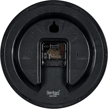 Bernhard Products Black Wall Clock Silent Non Ticking 10 Inch Quality Quartz Battery Operated Round Easy to Read Home/Office/Kitchen/Classroom/School Clock Sweep Movement
