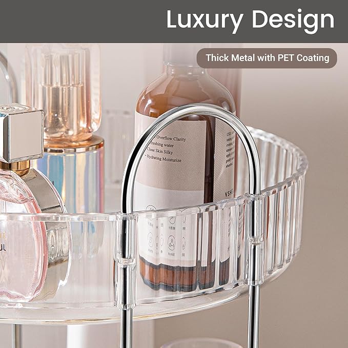 Aveniee Rotating Makeup Organizer for Vanity, Skincare Perfume Organizers for Bathroom Countertop, Clear Cosmetic Make Up Storage for Dresser, Lipstick Product Spinning Holder,1 Tier, Grey