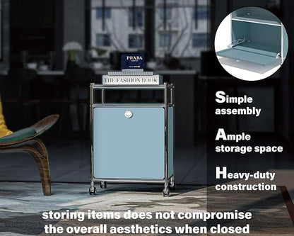 Simplink Elegant Matte Storage Cart with 22.8" Height - Perfect Side Table, Night Stand - Large Capacity with Flap Door, Detachable Wheels - Ideal for Home, Office, Bedroom, Kitchen (Blue)